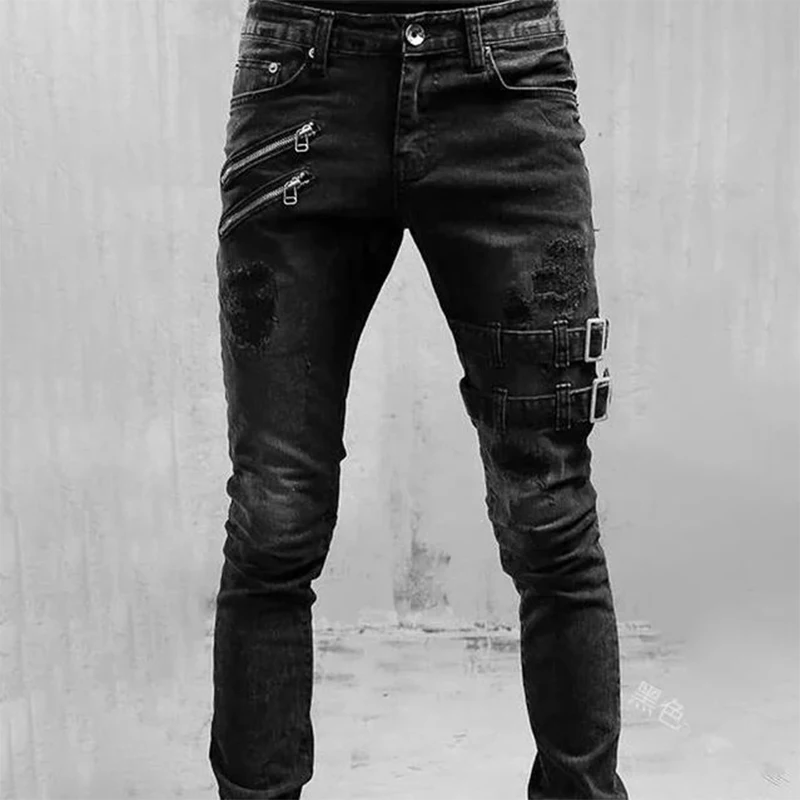 Top Trends: 2022 New Jeans Men Fashion Hole Streetwear Straight Jeans Spring Summer Moto &amp; Biker Skinny Casual Denim Pants For Men Shoppable Styles