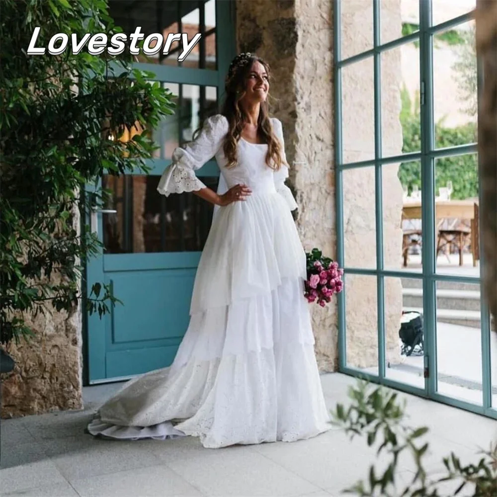 Top Trends: Charming A-Line Wedding Dresses Spaure Collar Bride Robe Sexy Backless Bridal Gowns Boho Long Sleeves Lace Vestidos De Noiva Shoppable Styles