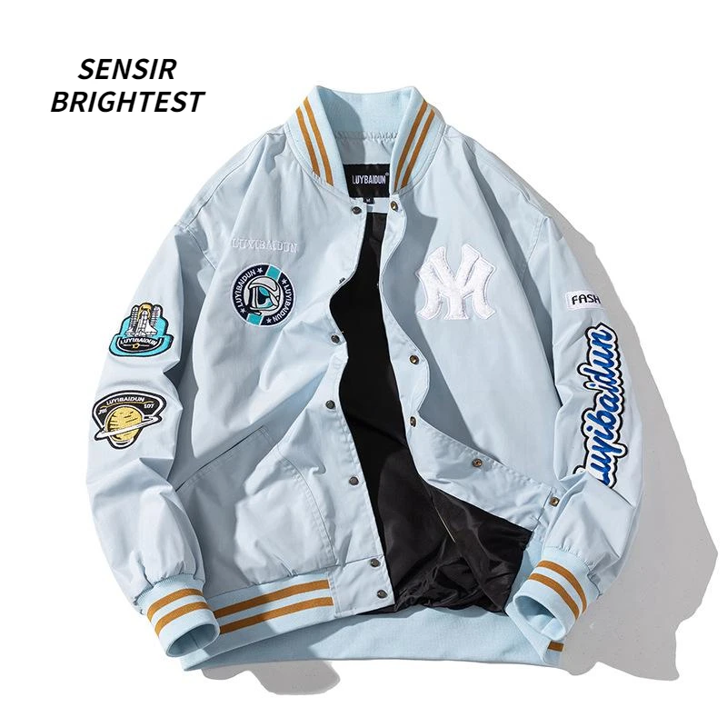 Top Trends: American Street Bomber Jacket Men's Autumn And Autumn Couples Embroidered Thickened Varsity Jacket Single Breasted Fashion Shoppable Styles