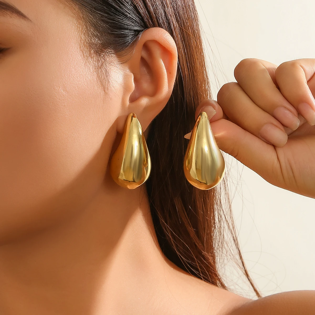 Top Trends: IngeSight.Z Exaggerated Large Water Drop Metal Earrings For Women Retro Gold Color Smooth Chunky Earrings Party Jewelry Gifts Shoppable Styles