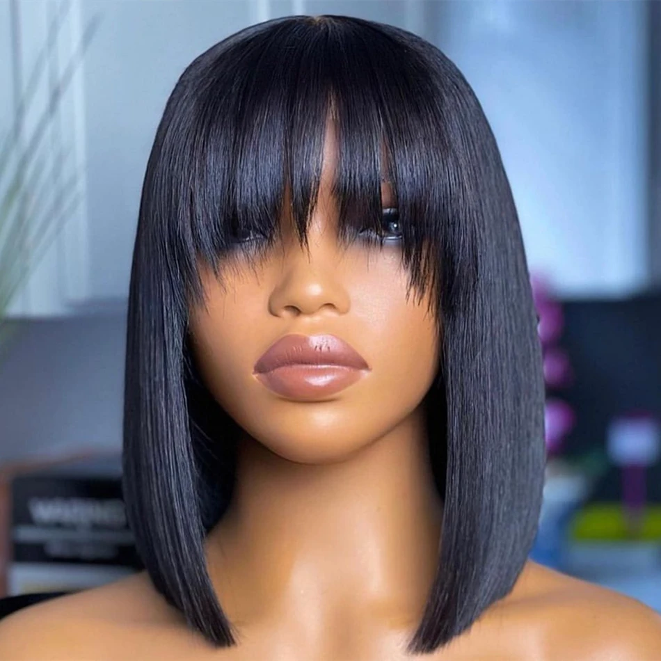 Top Trends: Short Straight Bob Human Hair Wigs With Bangs Full Machine Made Wigs For Black Women Glueless Fringe Wig Brazilian Cheap Shoppable Styles