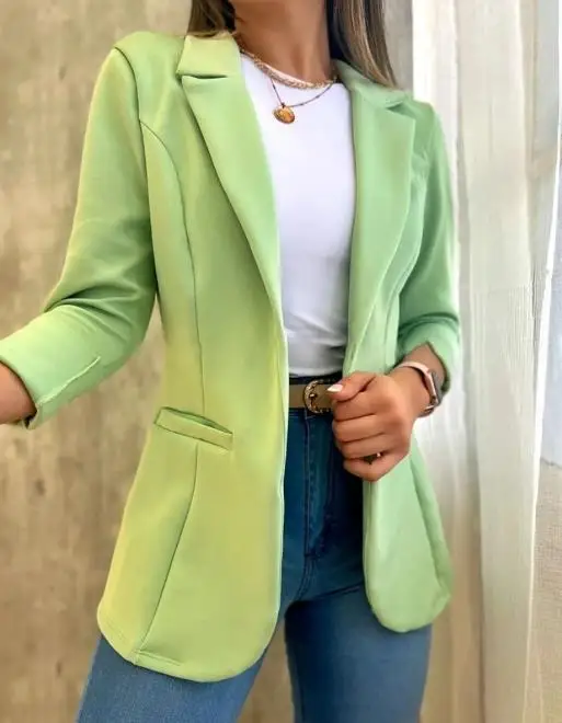 Top Trends: Office Lady Blazer Women Jacket 2023 Autumn Solid Simple Long Sleeve Suit Collar Fashion Elegant Coat Suits Shoppable Styles