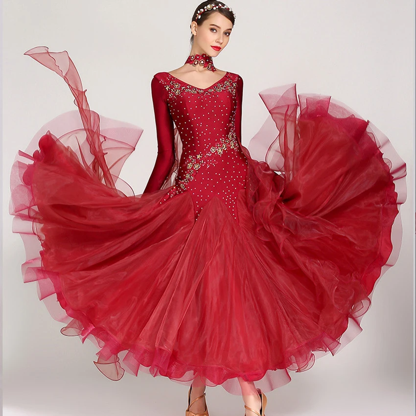 Top Trends: Standard Ballroom Dance Dresses Of High Quality Long Sleeve Flamenco Dancing Skirt Women Cheap Stage Waltz Ballroom Dress Shoppable Styles - Image 6