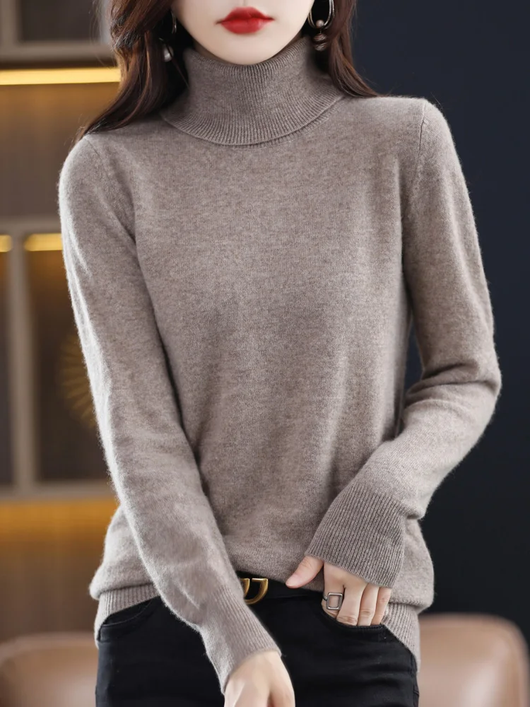 Top Trends: 100% Merino Wool Cashmere Women Knitted Sweater Turtleneck Long Sleeve Pullover Autumn Clothing Jumper Straf Official Store Y2k Shoppable Styles