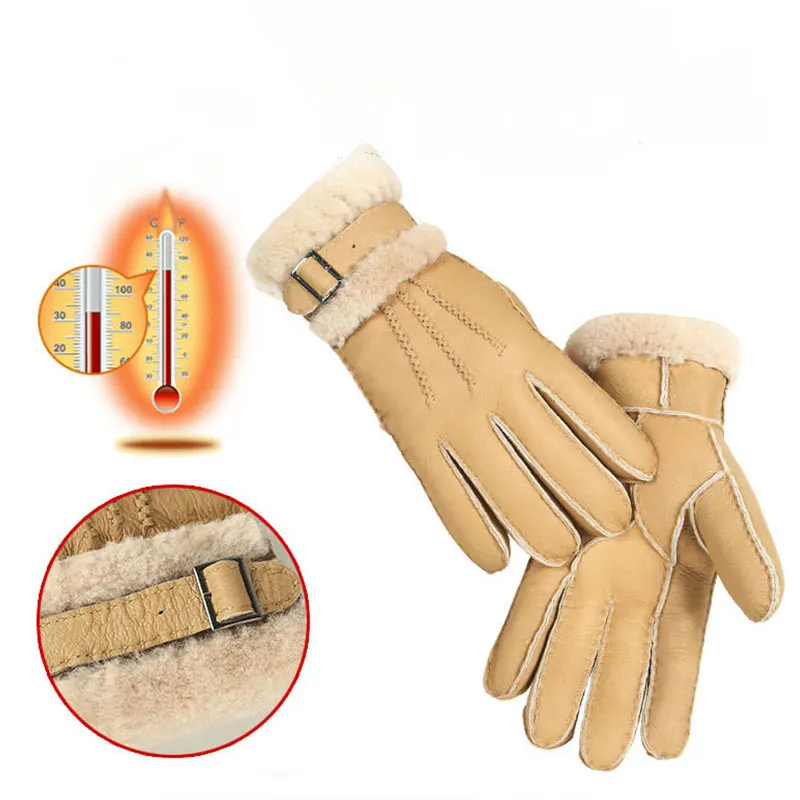 Top Trends: 100% Sheepskin Winter Gloves For Women Men Real Cashmere Fur Warm Gloves Ladies Full Finger Genuine Leather Mitten Gloves Shoppable Styles