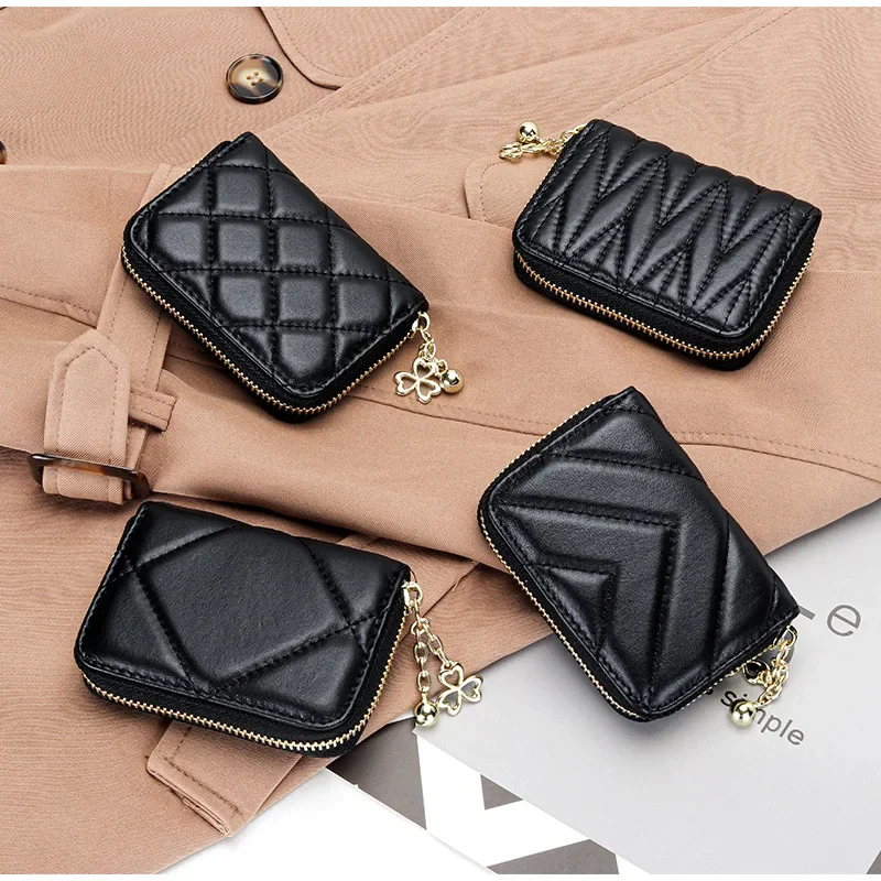 Top Trends: Luxury Black Quilted Leather Wallet Credit Card Holder Wallet Small Wallet Compact Wallet Coin Purse Business Card Bag For Women Shoppable Styles