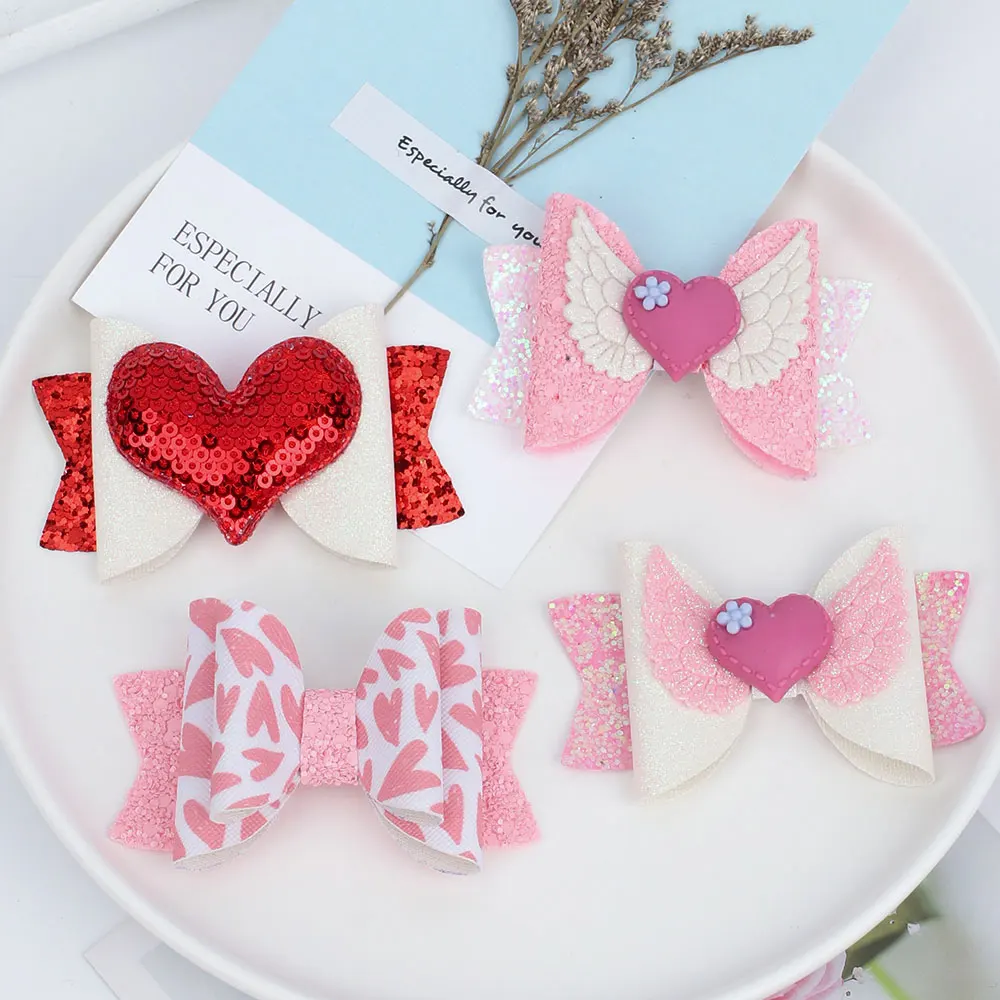 Top Trends: Oaoleer 3 &quot; Glitter Hair Bows Clips Sweet Heart Pink Hairpins For Baby Girls Lovely Valentine&#039;s Day Hair Accessories Barrettes Shoppable Styles