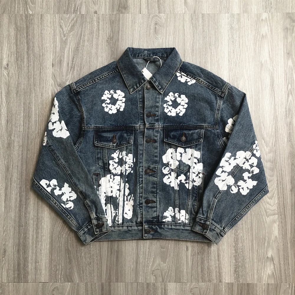 Top Trends: Frog Drift Fashion Brand Kanye West Streetwear Best Quality Kapok Printed Vintage Clothing Lapel Denim Jacket Tops Coat For Men Shoppable Styles