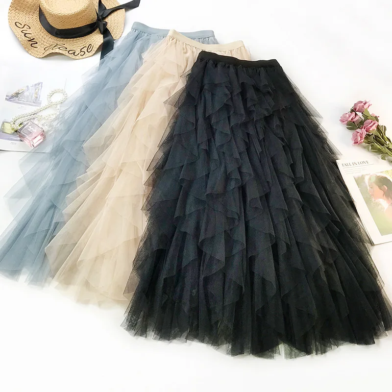 Top Trends: Fashion Tutu Tulle Skirt Women Long Maxi Skirt 2023 Spring Summer Korean Black Pink High Waist Pleated Skirt Female Shoppable Styles