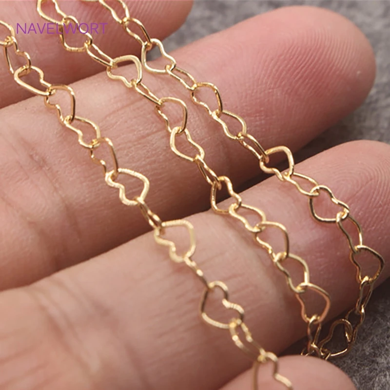 Top Trends: 2 Sizes 14K Gold Plated Heart Shape Link Chains Brass Metal Bulk Chains For DIY Bracelet Necklace Jewelry Making Findings Shoppable Styles