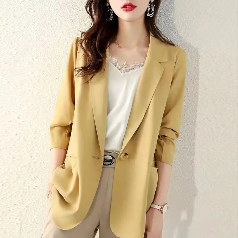 Top Trends: Spring Summer Thin Blazers Solid Color Button Pockets Elegant Fashion Office Lady Business Casual Notched Women&#039;s Clothing 2023 Shoppable Styles