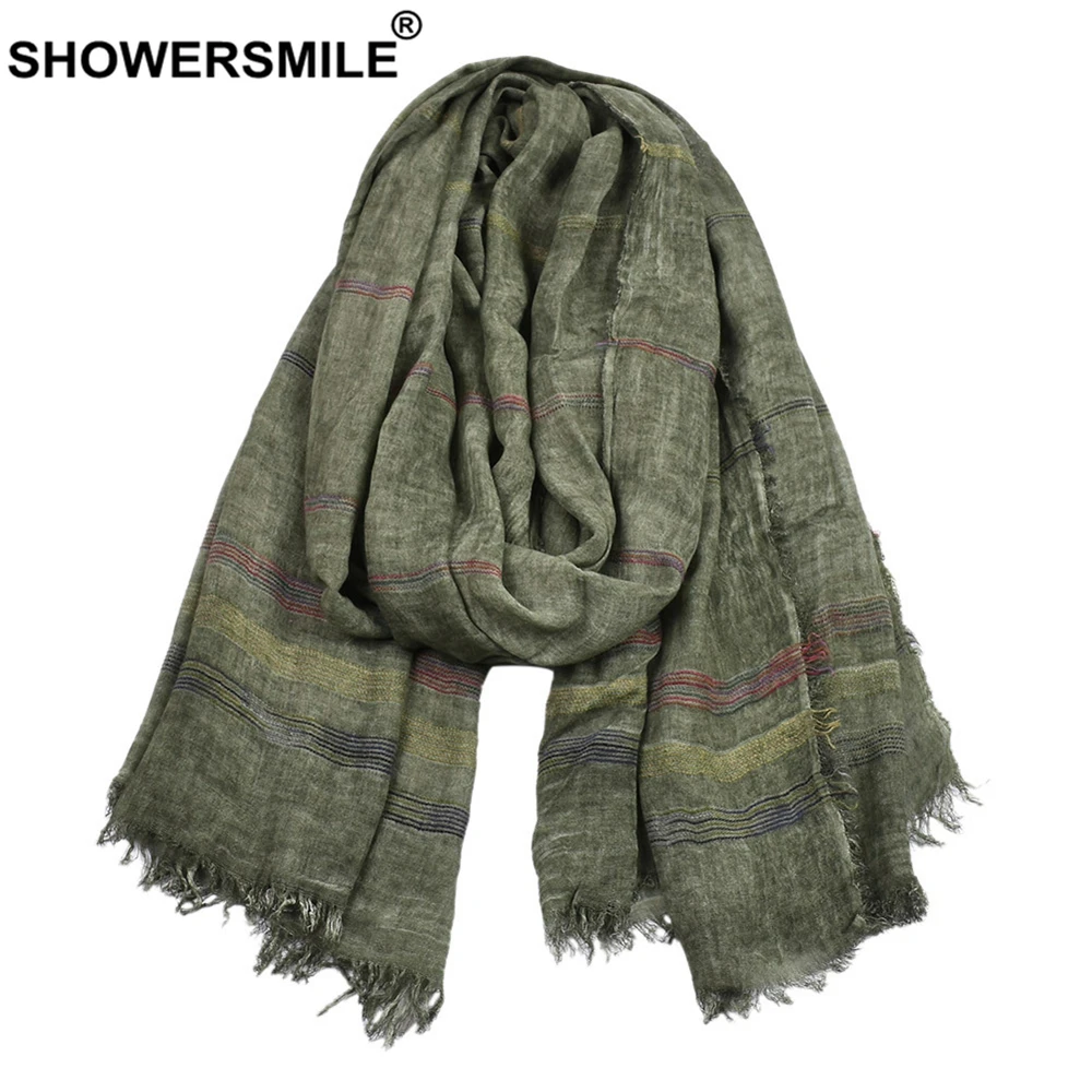 Top Trends: SHOWERSMILE Green Cotton Linen Men Scarves Autumn Winter Winter Accessories For Men Warm Long Fashion Brand Men Scarf Bufanda Shoppable Styles