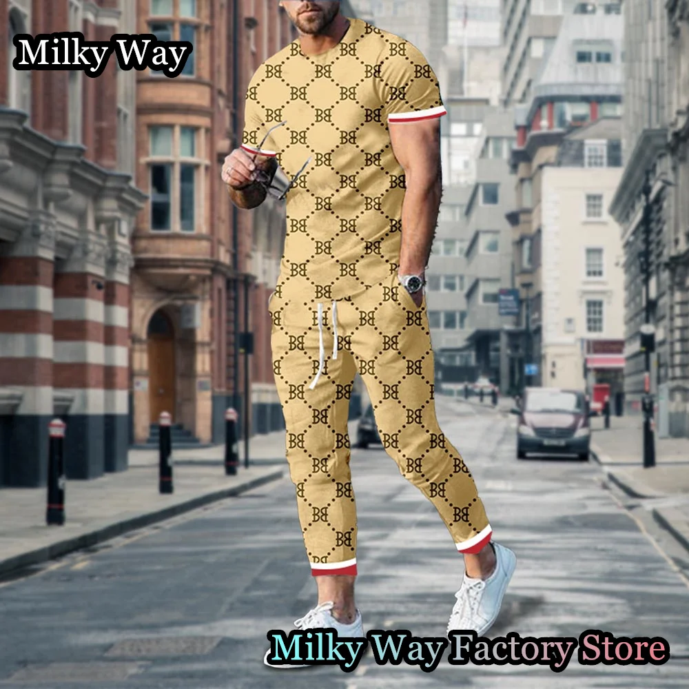 Top Trends: Summer Luxury Men Tracksuit 2 Pieces Vintage T-Shirt Trousers Set Casual Stylish Outfit Fashion Jogging Suit Male Retro Clothing Shoppable Styles