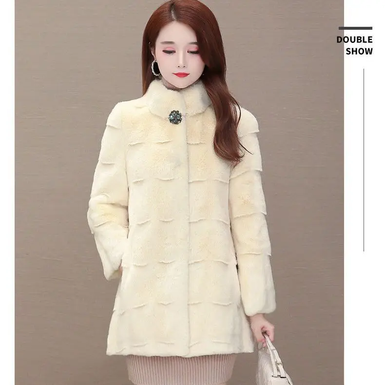 Top Trends: Imitation Mink Women's Standing Neck Coat Medium Long Korean Version Winter Warmth Thickened Long Sleeve Fashion Slim Fit Mink Shoppable Styles - Image 4