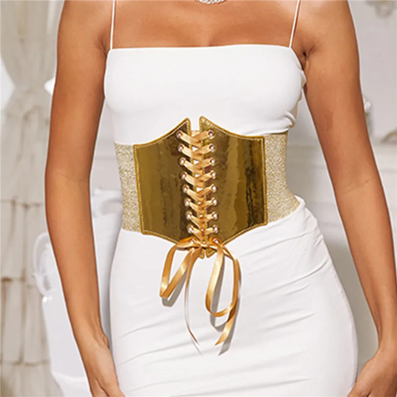 Top Trends: Fashion Elastic Gold Corset Wide Belt For Women Luxury Brand Designer Waist Strap Female Dress Skirt Coat Decorative Girdle Shoppable Styles