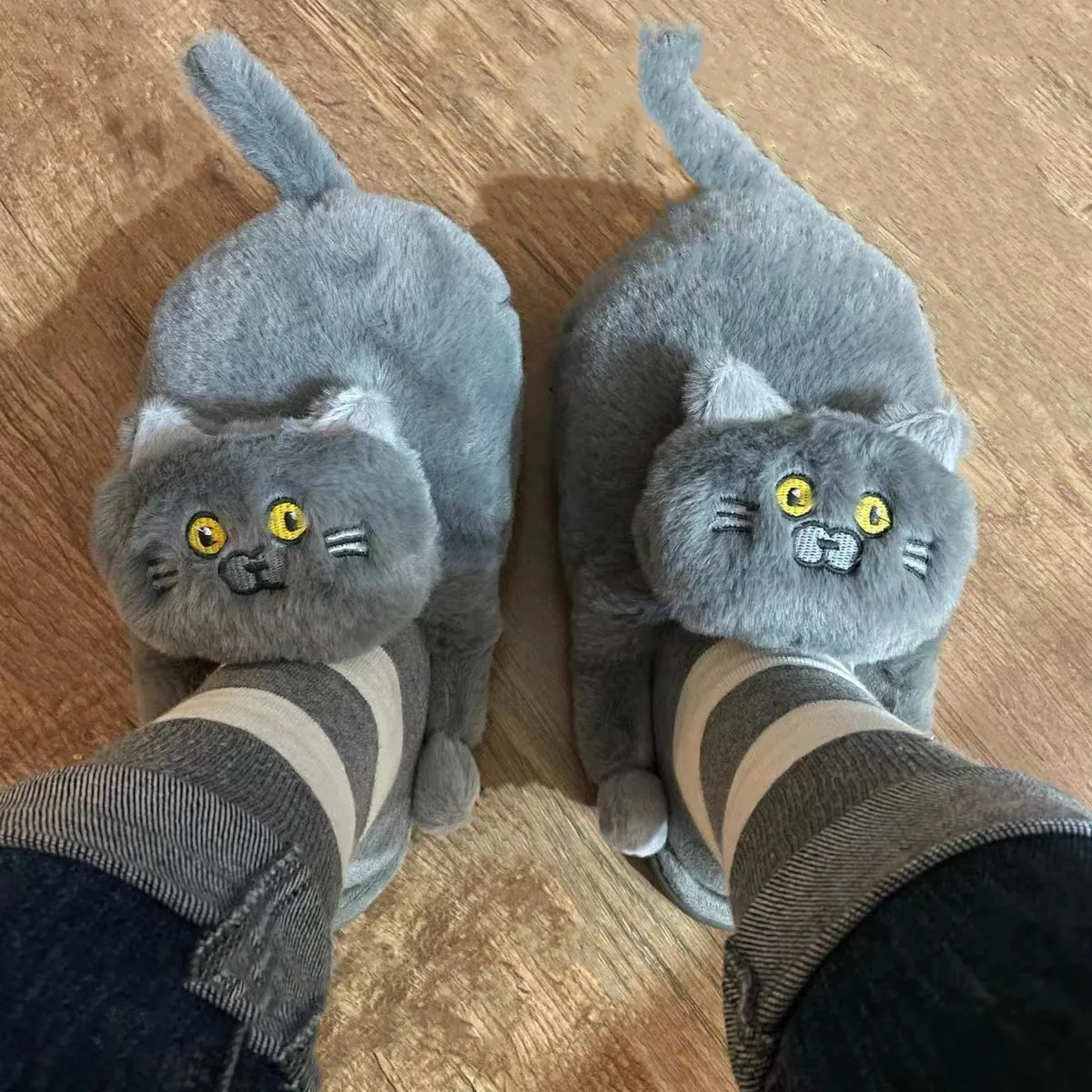 Top Trends: Comwarm Cute Cat Plush Slippers For Women Men Home Furry Slippers Indoor Kawaii Floor Shoes Non-slip Fluffy Winter Warm Slippers Shoppable Styles