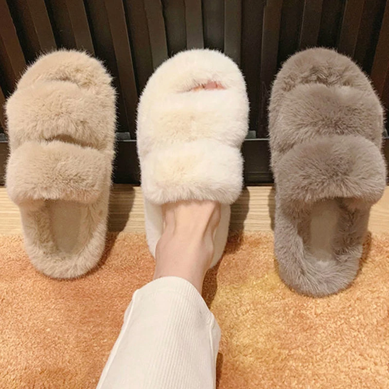 Top Trends: Comwarm New Winter Fur Women Slippers Plush Fluffy Home Slippers Women Cozy Soft Warm Furry Indoor Home Shoes Flat Flip Flops Shoppable Styles