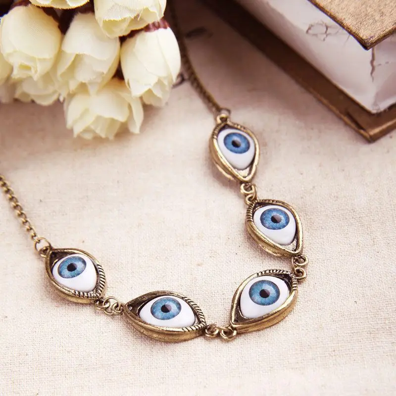 Top Trends: Vintage Punk Evil Eye Necklaces 5pcs Blue Eyeball Connect Exaggeration Multiple Dense Evil Eyes Necklace Shoppable Styles - Image 2