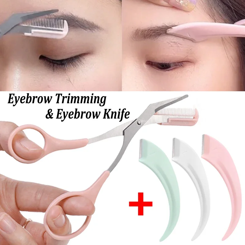 Top Trends: 2PCS Eyebrow Trimmer Set Portable Brow Comb Scissors Eyebrow Knife Women Professional Face Shaver Hair Removal Razor Makeup Tool Shoppable Styles