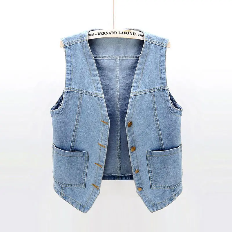 Top Trends: Fashion V-Neck Denim Vests Women Spring Summer Short Sleeveless Jacket Casual Single-Breasted Oversize Jean Waistcoat Shoppable Styles