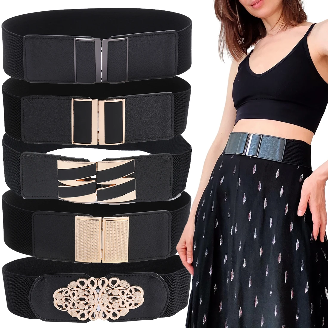 Top Trends: Fashion Elastic Wide Belt For Women Stretch Thick Waist Dress Adornment Waistband Shoppable Styles