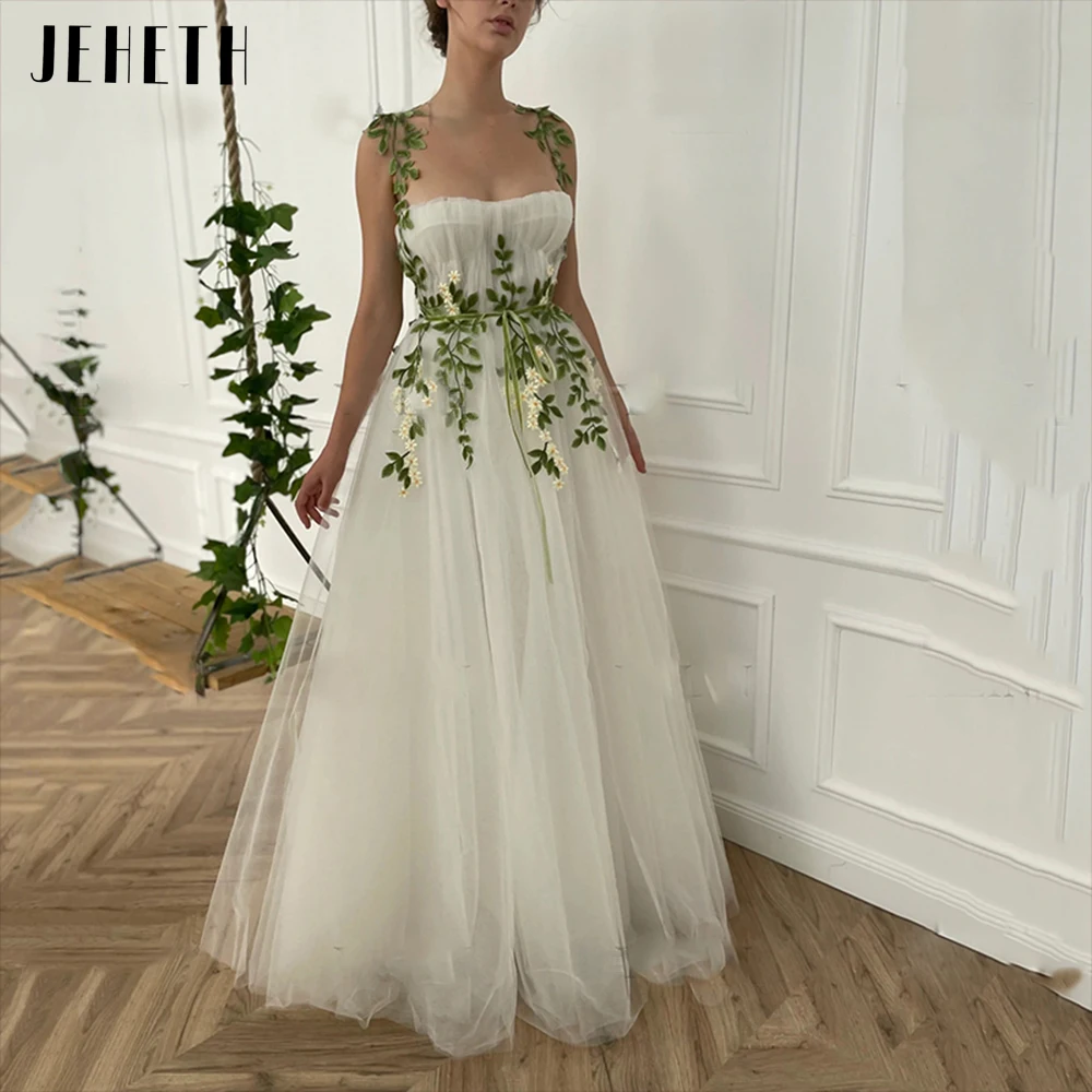 Top Trends: JEHETH Elegant Flowers Tulle Pastoral Prom Dresses Spaghetiti Straps Appliques A-Line Evening Gown Floor Length With Pockets Shoppable Styles