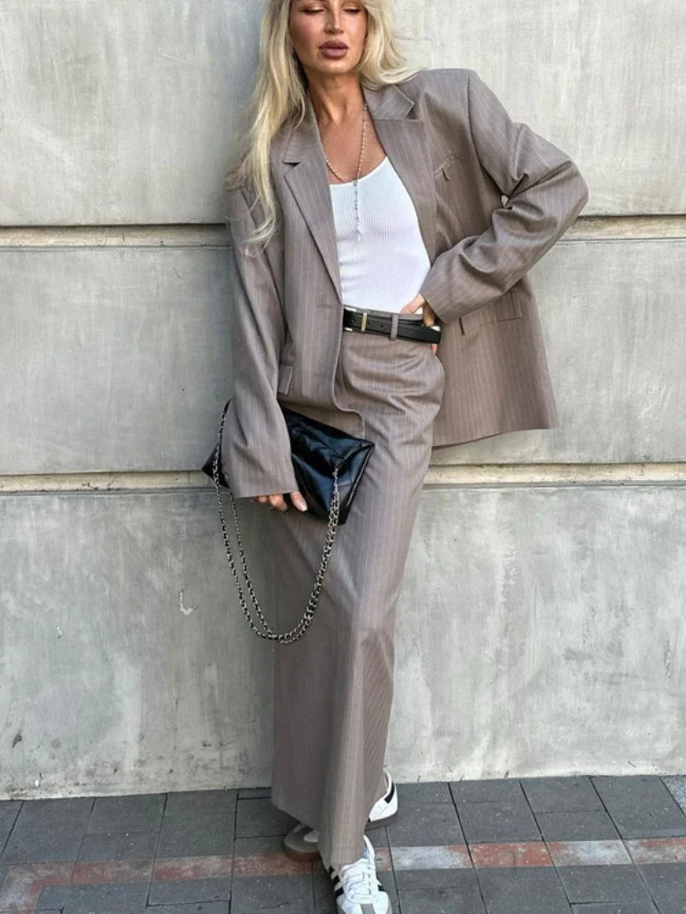 Top Trends: TARUXY Oversized Blazer Suits For Women Loose Slit High Waist Skirts Femme New Street Casual Blazers 2 Piece Sets Womens Outfits Shoppable Styles