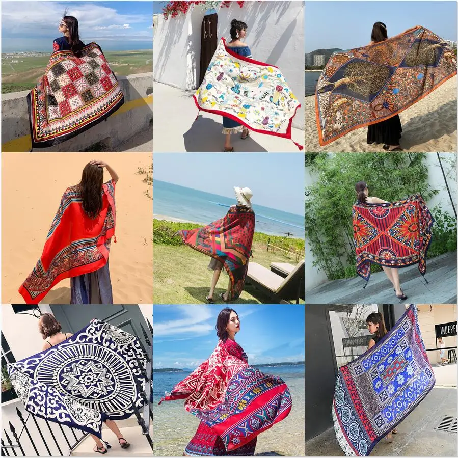 Top Trends: 13Styles 90x180cm Print Long Linen Beach Travel Suncare Dress Sarong Wrap Shawl Scarf Women Brazilian Swimsuit Bathing Cover-Ups Shoppable Styles