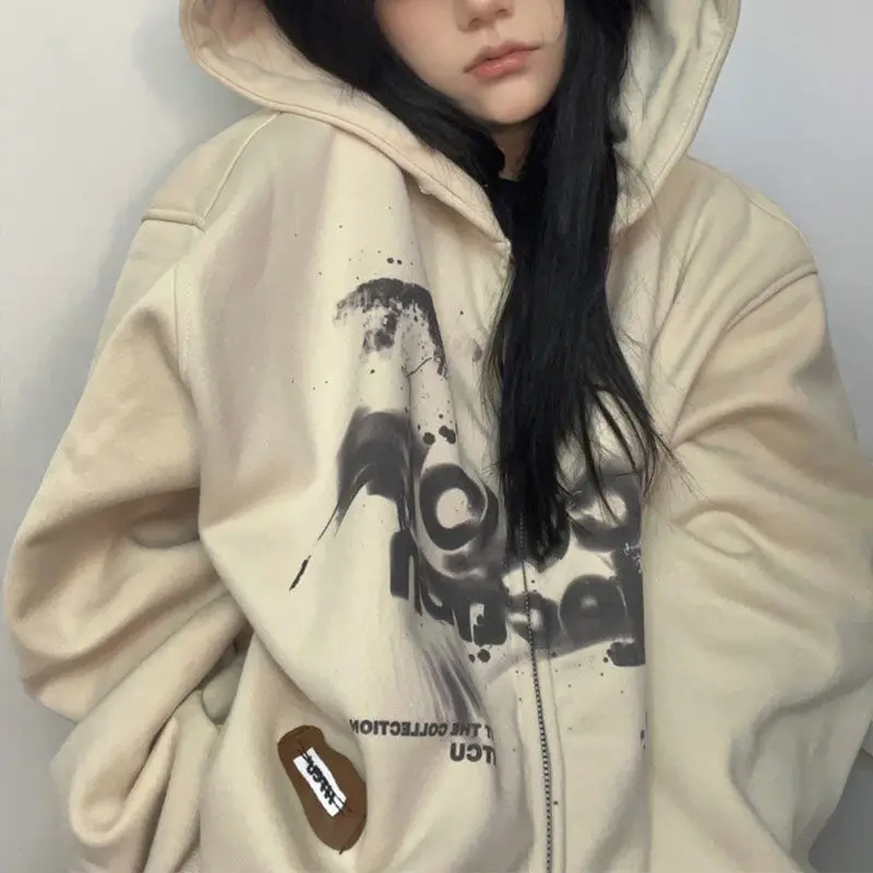 Top Trends: HOUZHOU Vintage Zip Hoodies Y2k Streetwear Women Oversized Sweatshirt Harajuku Autumn Fashion Fleece Grunge Aesthetic Korean Shoppable Styles