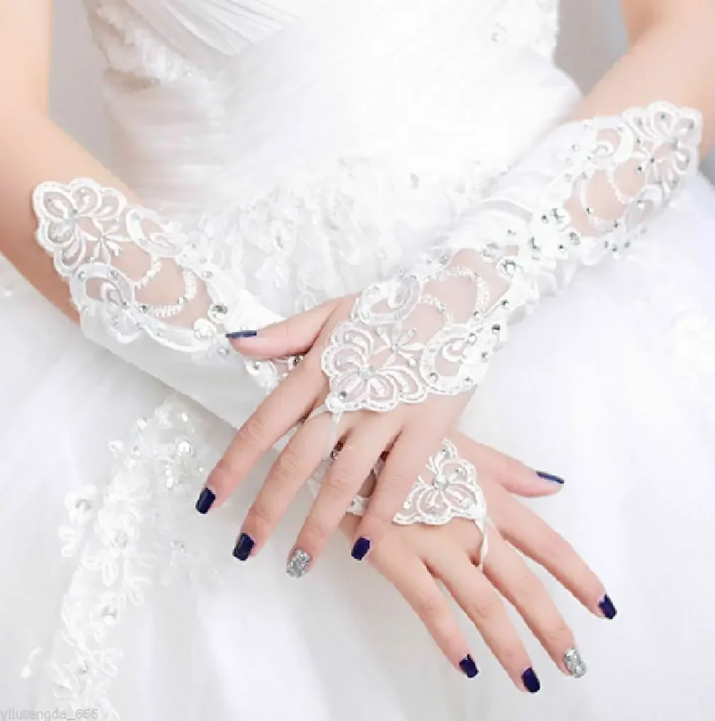 Top Trends: WHITE / IVORY LACE WEDDING BRIDES SATIN RHINESTONE CRYSTAL LONG GLOVES Shoppable Styles