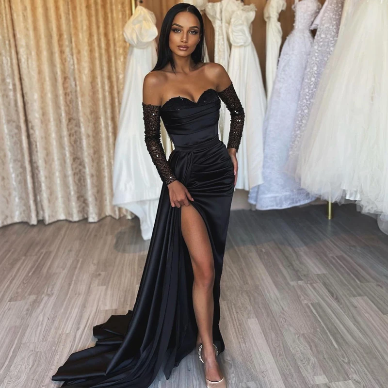 Top Trends: Thinyfull Black Mermaid Prom Dresses Sweetheart Glitter Evening Cocktail Party Prom Gowns 2023 High Split Floor Length Plus Size Shoppable Styles