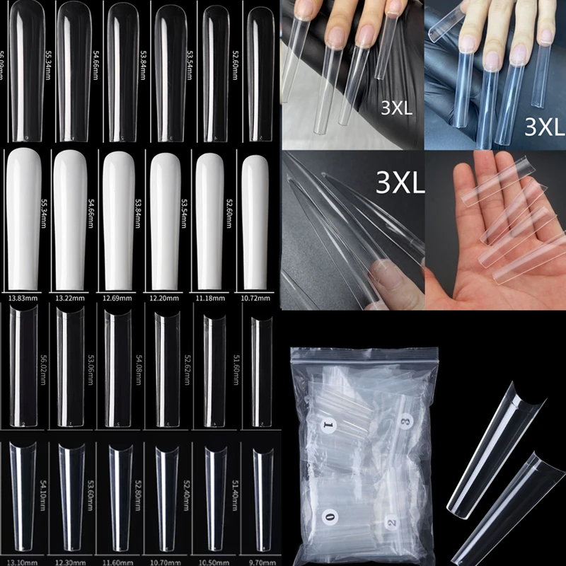 Top Trends: 120pcs 3XL Square Straight Extra Long Full Cover False Nail Artificial Acrylic False Nail Tips Clear Press On Nail Manicure Tool Shoppable Styles