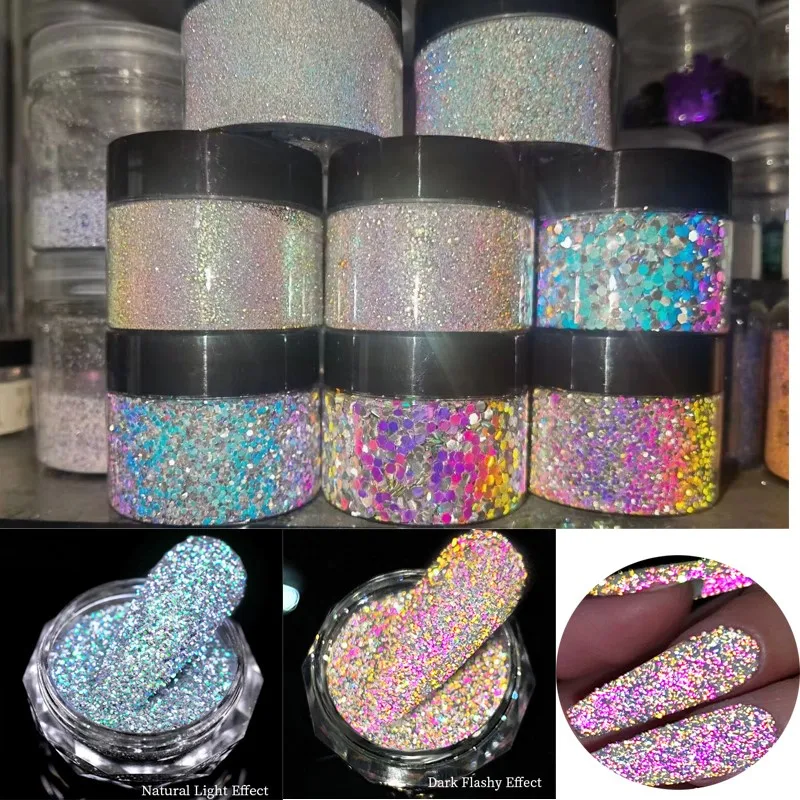 Top Trends: 1Box Reflective Nail Glitter Powder For Nails Iridescent Flakes Sequins Dust Sparkly Flash Disco Polish Gel Dust Chrome Pigments Shoppable Styles