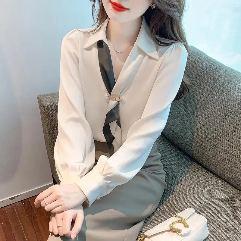 Top Trends: 2023 Spring Summer Tops Women Loose Pullovers Long Sleeve Polo-neck Office Lady Solid Color Korean Style Casual Fashion Blouse Shoppable Styles