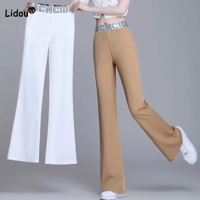 Top Trends: Fashion Commute Solid Color High Waist Cropped Pants For Female Summer New Thin Casual Letter Spliced Trousers Women&#039;s Clothing Shoppable Styles