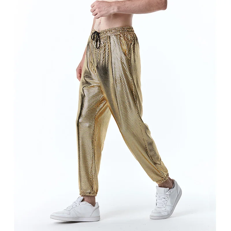 Top Trends: Mens Metallic Shiny Gold Fish Scales Jogger Sweatpants 70s Disco Dance Harem Pants Men Nightclub Stage Party Streetwear Trousers Shoppable Styles - Image 2