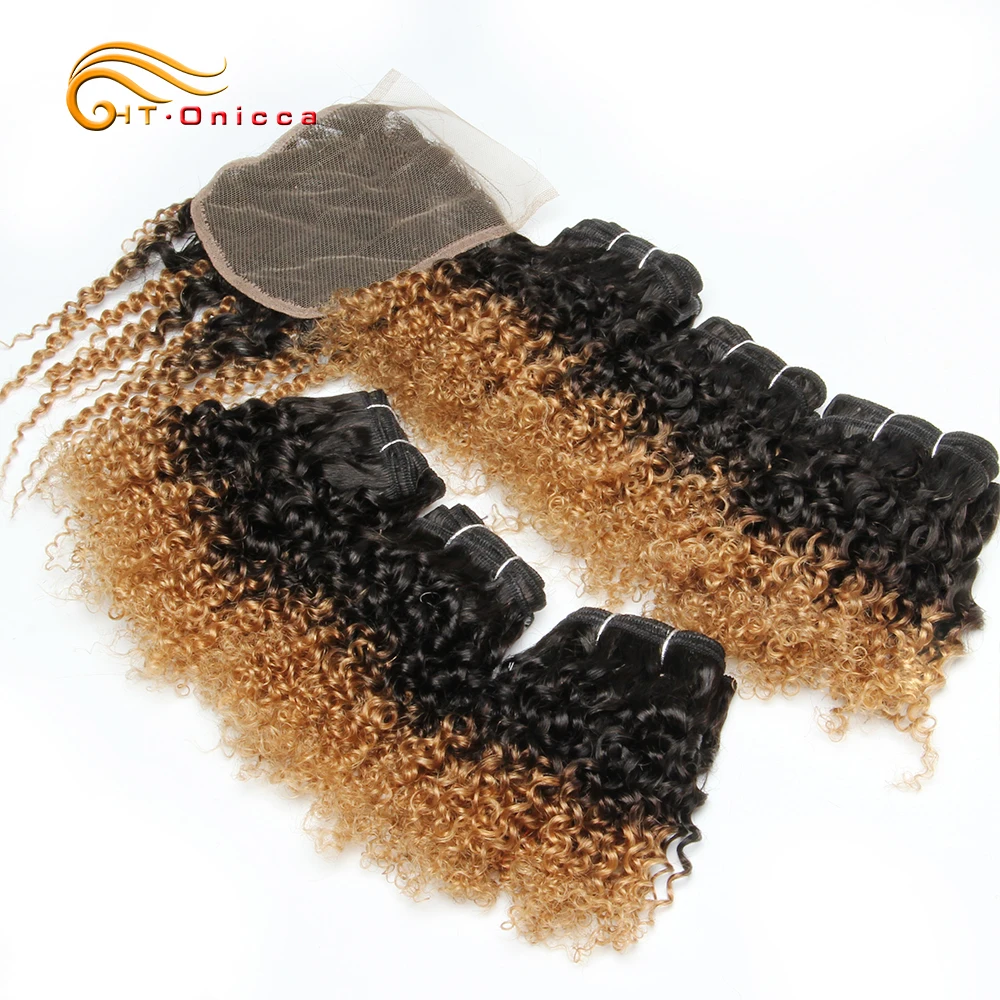 Top Trends: Brazilian Kinky Curly Bundles With Closure Ombre Curly Human Hair Bundles Colored T1b 30 27 Human Hair Bundles With 4*4 Lace Shoppable Styles