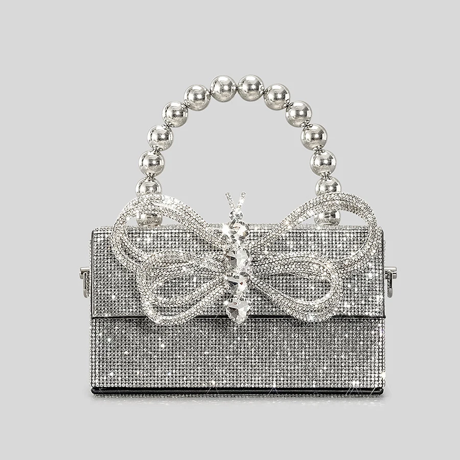 Top Trends: Luxury Diamonds Bow Box Evening Bag Designer Rhinestone Beading Women Handbags Shinny Shoulder Crossbody Bag Small Flap Purses Shoppable Styles