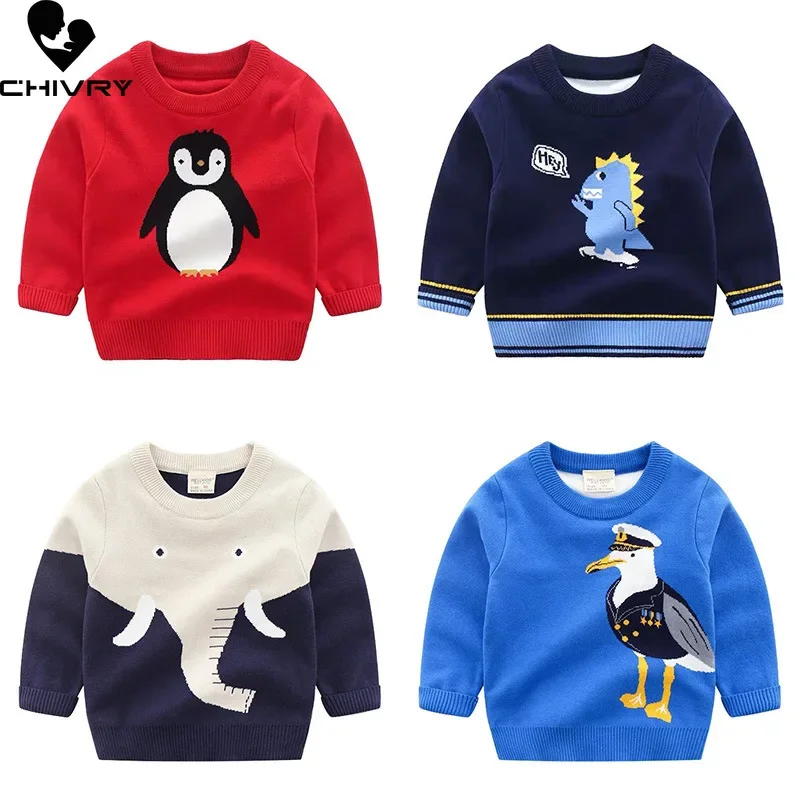 Top Trends: New 2022 Kids Children Pullover Sweater Autumn Winter Boys Cute Cartoon Jacquard O-neck Knitted Jumper Sweaters Tops Clothing Shoppable Styles