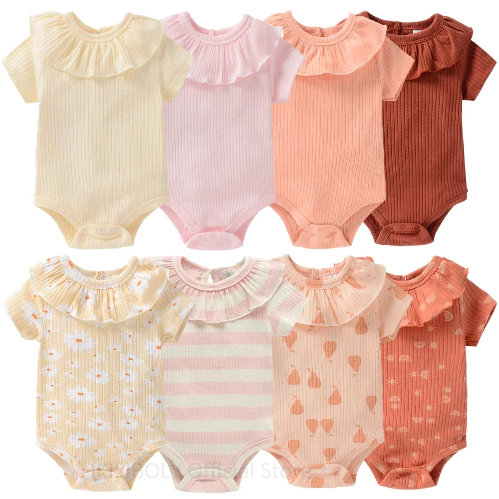 Top Trends: Baby Girls New Rompers Summer Short Sleeve Bodysuits 0-3-12M Newborn Toddlers Cotton Ruffles Playsuits Overalls Onesie Outfits Shoppable Styles