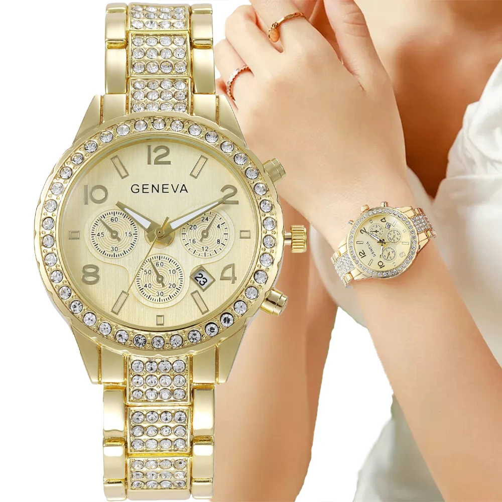 Top Trends: Luxury Brand Women's Watches Fashion Full Star Rhinestone Inlay Three Eyed Dial Metal Strap Roman Date Quartz Watch For Women Shoppable Styles