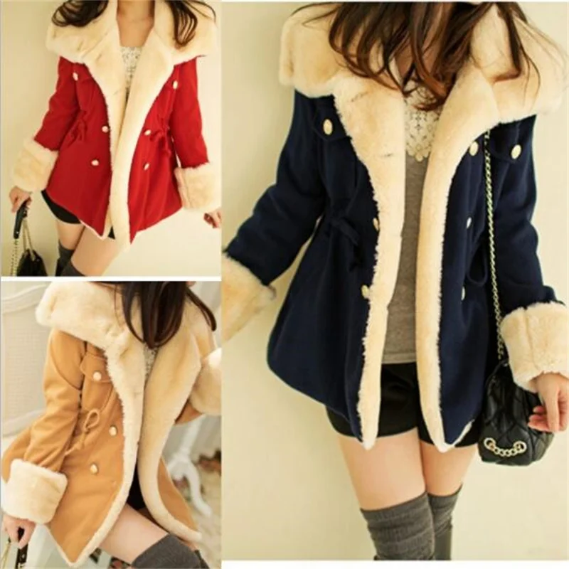 Top Trends: 2022 Winter Autumn Warm Coats Woolen Slim Double Breasted Thick Coat Jacket Casual Fur Female Coat Jackets S - 2XL Shoppable Styles