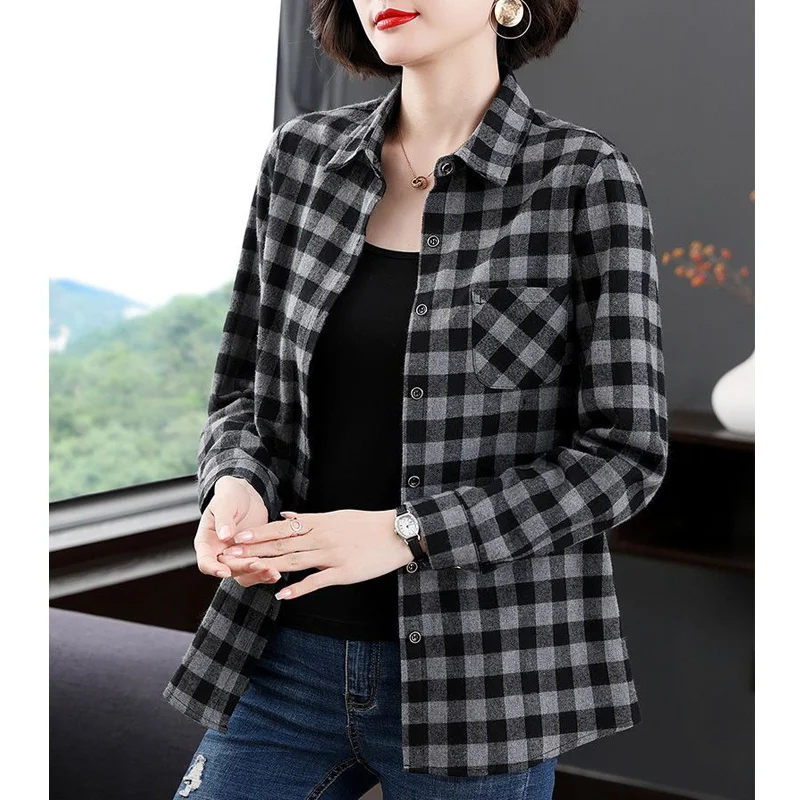 Top Trends: Plaid Print Casual Long Sleeve Button Up Shirts Spring Autumn Fashion Cotton Loose Top Blouse Women Blusas Mujer Clothing 2023 Shoppable Styles