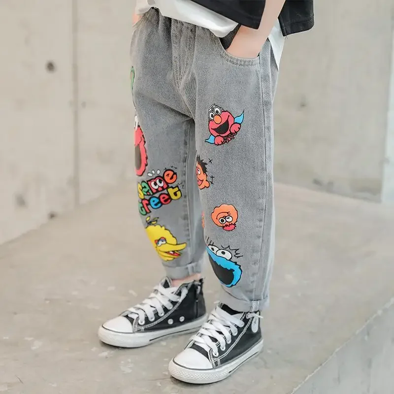 Top Trends: Boys' Jeans Spring And Autumn New Funny Head Medium And Big Children's Casual Children's Clothing Spring Loose Long Pants Shoppable Styles - Image 3