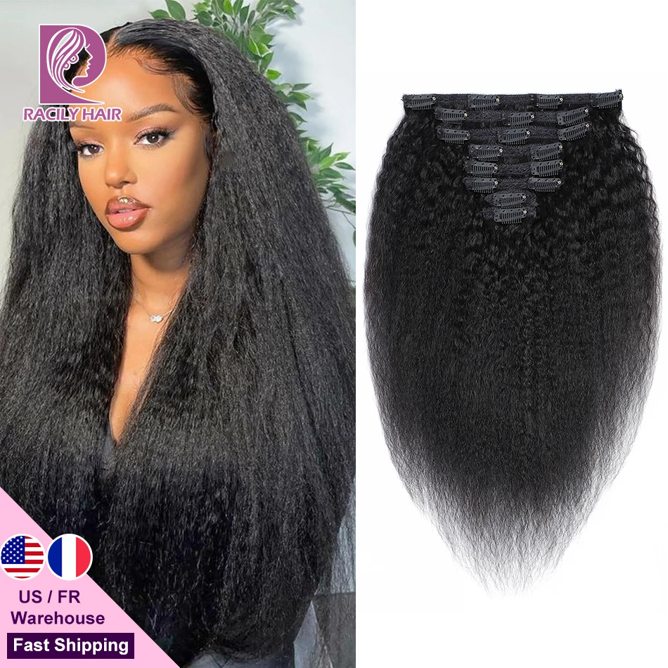 Top Trends: Racily Hair Afro Kinky Straight Hair Clip In Human Hair Extensions 8 Pcs / Set Clip Ins Brazilian Remy Hair 10-26 Inches Free Ship Shoppable Styles