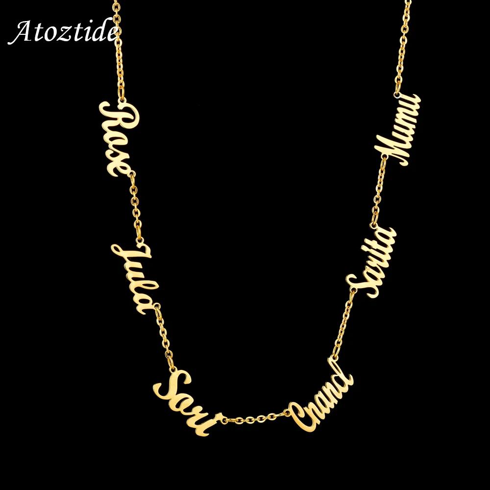 Top Trends: Atoztide Custom Multiple Personalized Name Necklaces Jewelry Chain Pendant Gold Color Necklace For Women Stainless Steel Gifts Shoppable Styles