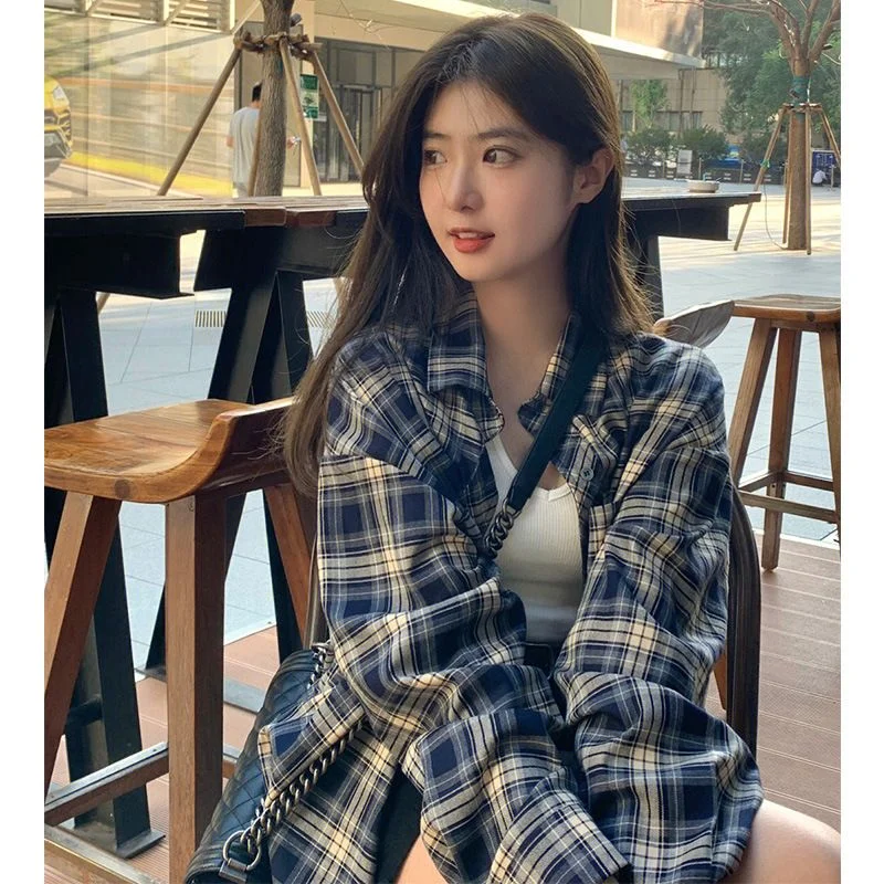 Top Trends: XEJ Plaid Shirt Lazy Style Retro Loose Shirt Cardigan Female Women&#039;s Shirt Coat Long Sleeve Autumn Spring Clothes South Korea Shoppable Styles