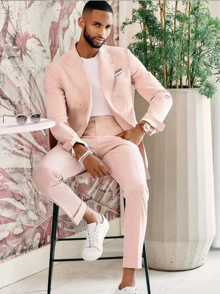 Top Trends: Fashion Pink Slim Fit Mens Suits For African Groom Wedding Peaked Lapel Tuxedo 2 Piece Jacket Pants Set Formal Costume Homme Shoppable Styles