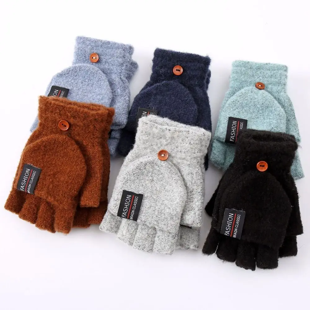 Top Trends: Soft Winter Warm Imitation Cashmere Knitted Fingerless Gloves Flip Mittens Half Finger Gloves Thicken Shoppable Styles