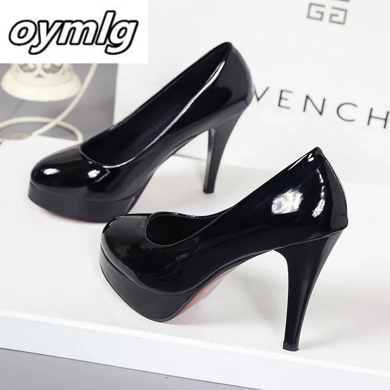 Top Trends: 10CM High-heeled Shoes Waterproof Platform Sexy Fine With Round Head Feet Korean Women's Shoes Patent Leather Large Size S071 Shoppable Styles - Image 3